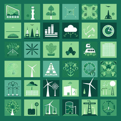 Vector symbols and icons reflecting the goals of sustainable development: ecology, social equality, economy, clean energy and care for the planet. Suitable for infographics and presentations.