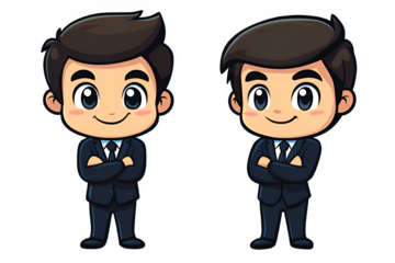 Adorable Anime Twin Businessmen Illustration Confident Pose