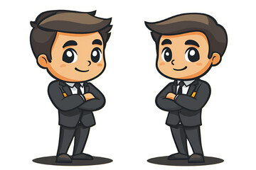 Adorable Anime Twin Businessmen Portrait Yellow Background