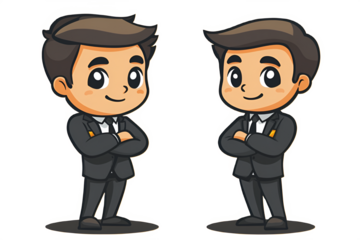 Adorable Anime Twin Businessmen Portrait Yellow Background