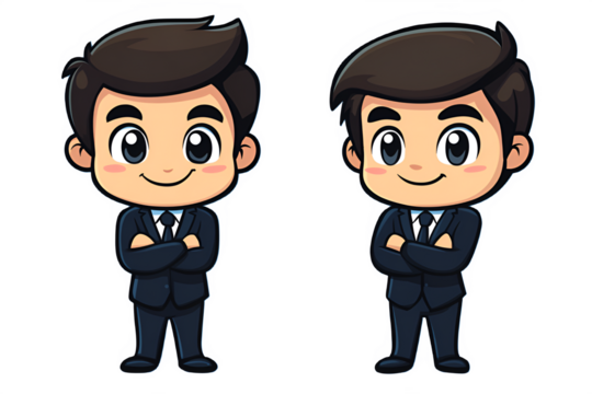 Adorable Anime Twin Businessmen Illustration Confident Pose