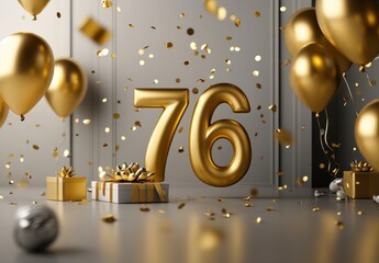 Golden Celebration with Balloons and Gifts for Special Occasion