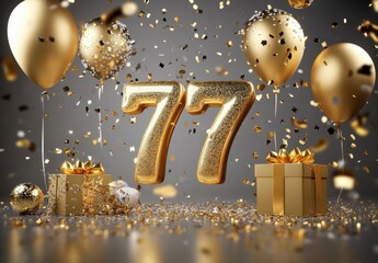 Golden Balloons and Gifts with Glitter for 77th Celebration