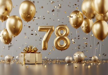 Celebration with Golden Balloons and Gift Box for 78th Birthday