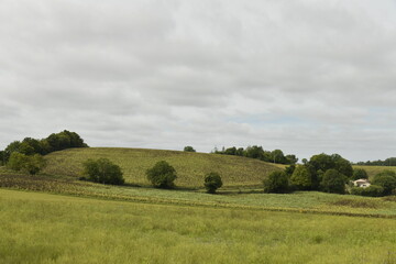 Ciel gris au dessus des collines de champs et prairies près du bourg de Vendoire au Périgord Vert  © Photocolorsteph