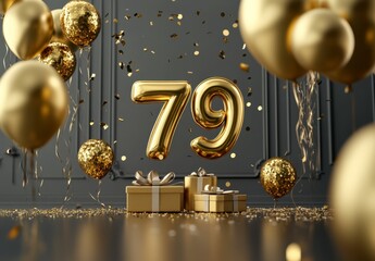 Golden Balloons and Gifts Celebrating Year 79 in Festive Setting