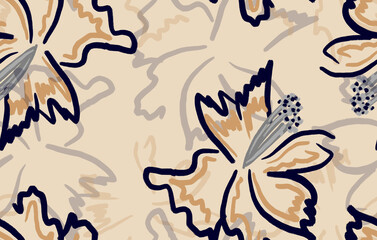 Seamless flower pattern. Abstract pattern. Textile print pattern. Beige background.