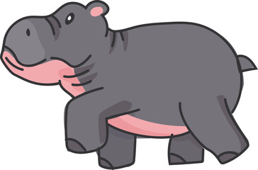 Walking Hippo in Cute Style for Children’s Educational Media