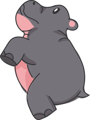Cartoon Hippo Looking Back Over Shoulder with Friendly Expression