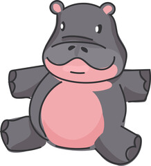 Happy Hippo Sitting Down with Uplifted Hands in Cartoon Illustration