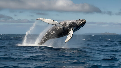 Naklejka premium humpback whale jumping into the water