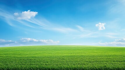 Lush Green Field Beneath a Vibrant Blue Sky