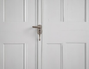 Close-up of closed white wooden door; subtle handle detail ,  apartment,  modern, white door