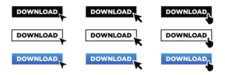 download button icon. with pointer clicking. Web button set. Click button icon