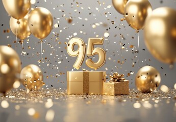 Elegant 95th Birthday Celebration with Gold Balloons and Confetti