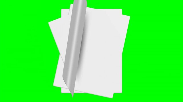 Animation white a4 papers thrown randomly on green screen background template pages on the center composition infographic sheets social media intro media collage animation