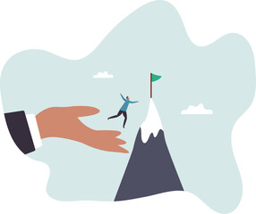 Helping hand, coaching or mentor support employee to achieve business target,character for design.