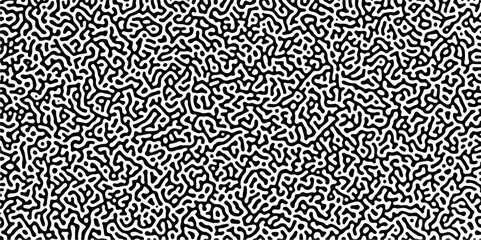 Abstract Doodles Pattern Vector Eccentric Psychedelic Grey Panoramic Background. Monochros Turing reaction background. Natural seamless line pattern. Linear design with biological shapes. 