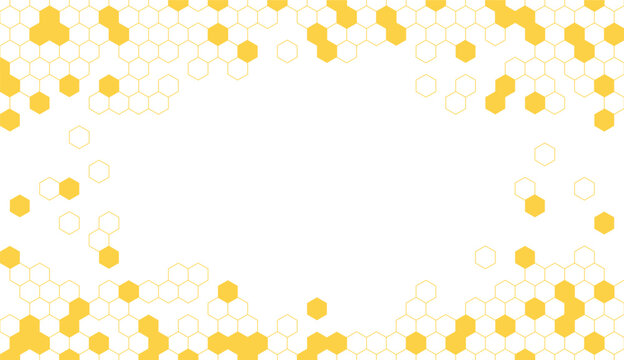 Abstract yellow hexagon or honeycomb random pattern isolated on a transparent background. Geometric shape elements for beehive, book cover, template, and decoration design. Vector illustration
