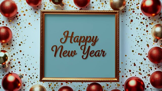 Square Arrangement of Confetti and Festive Decorations on a White Background for New Year's Eve