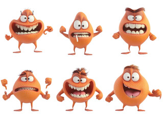 Fototapeta premium Orange characters with expressions on transparent background