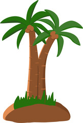 Two Cartoon Palm Trees on a Small Island