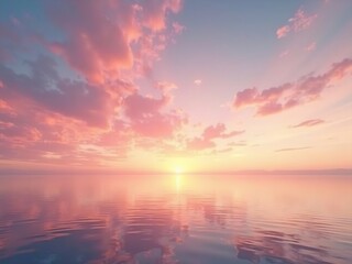 Obraz premium Panoramic sunset sky with pink, orange, and purple clouds blending into soft yellows and blues, capturing a serene, colorful moment just after sunset.