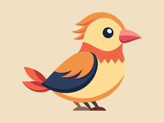 Cute Cartoon Bird Illustration Orange Yellow Colors
