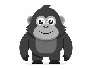 Adorable Cartoon Gorilla Illustration Grey Monochrome