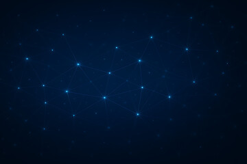 Dark Blue Abstract Network Background with Glowing Polygonal Connections – Futuristic Tech Grid

