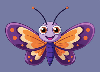 Happy Cartoon Butterfly Illustration Purple Orange Wings