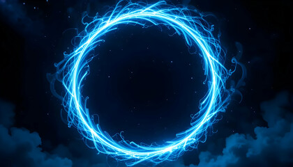 Glowing Blue Energy Circle Abstract Background Digital Art, Neon Light Ring, Cosmic Energy, Futuristic Design, Sci-Fi Element