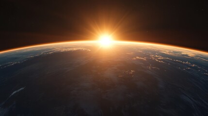 Stunning sunrise over Earth with vibrant colors illuminating the atmosphere from space