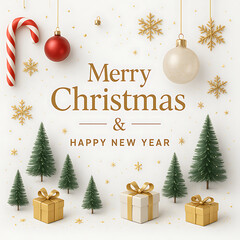 Elegant Merry Christmas and Happy New Year Greeting Card – Festive Holiday Background with Gifts and Decorations

