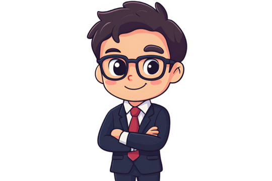 Adorable Anime Businessman Cartoon Portrait Big Eyes Red Tie