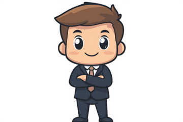 Adorable Anime Businessman Cartoon Employee Standing Crossed Arms