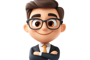 Adorable Anime Businessman Artwork Young Executive with Big Eyes and Tie