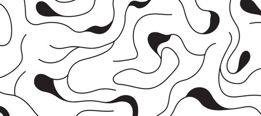 Abstract Wavy Lines Pattern Black and White Background Seamless Organic Shapes Design