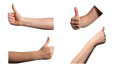 Thumb up gesture. Female hand showing positive thumbup sign to approve, support, confirm, like,