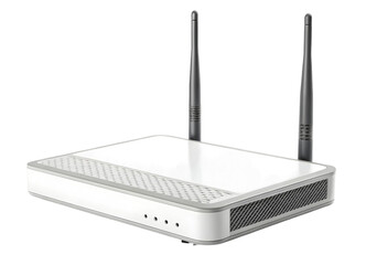 Fototapeta premium White wireless router with two antennas for home or office network connectivity and internet access