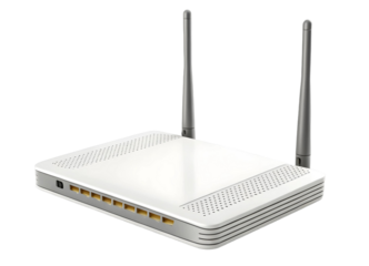 White wireless router with antenna for home or office network internet connection device technology