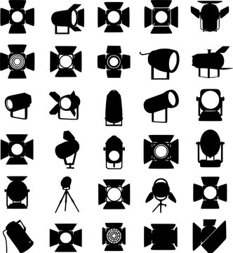 Stage lighting icons. Scene lighting equipment icons. Vector illustration
