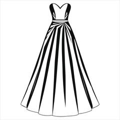 Elegant Black and White Silhouette Illustration of a Formal Gown/A stylish, black and white illustration of a formal gown.