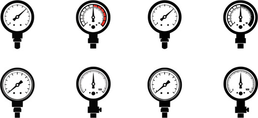 Manometer (pressure gauge) and vacuum gauge vector icons set