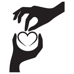 Obraz premium Silhouette Hands Offering Love Heart Symbol of Kindness Generosity