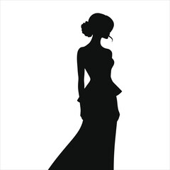 Vector Silhouette of a Woman in a Formal Gown/A sophisticated silhouette of a woman wearing a formal gown.