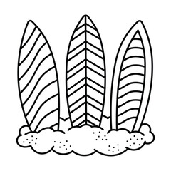 Surfboard summer coloring page for kids, Summer Fun Coloring Page, Bold and Easy, Hand Drawing, Holiday Coloring Fun, flat design illustration, Summer set of icons, Travel, Vector illustration, 