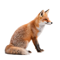 Fototapeta premium fox, side view, realistic, detailed fur, bushy tail, white