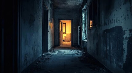 Dim Corridor in an Abandoned Building