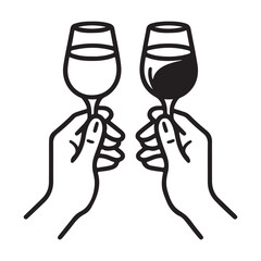 Hands Toasting Wine Glasses Celebration Silhouette Vector Illustration Design